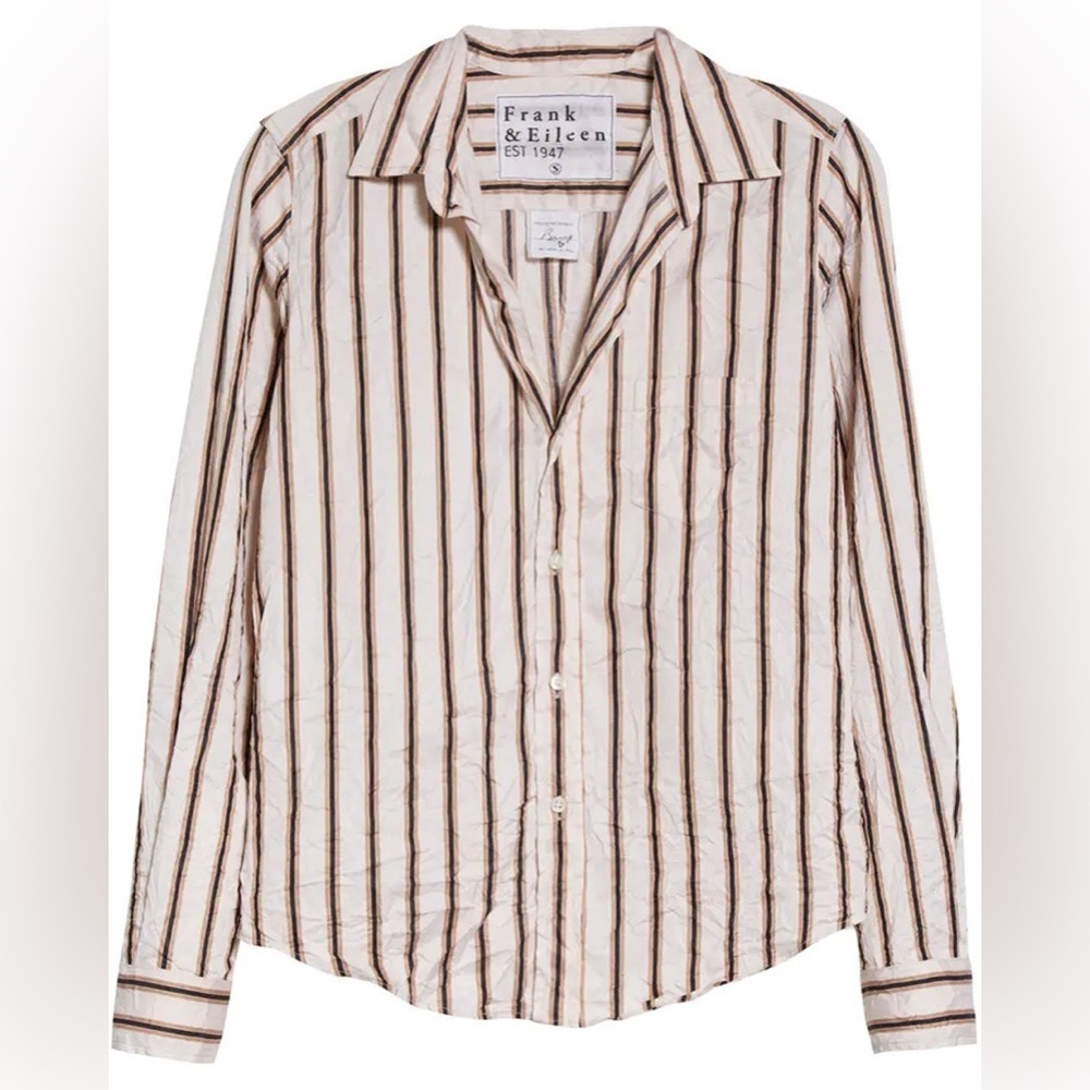Frank & Eileen White and Brown Striped Button Down Shirt
